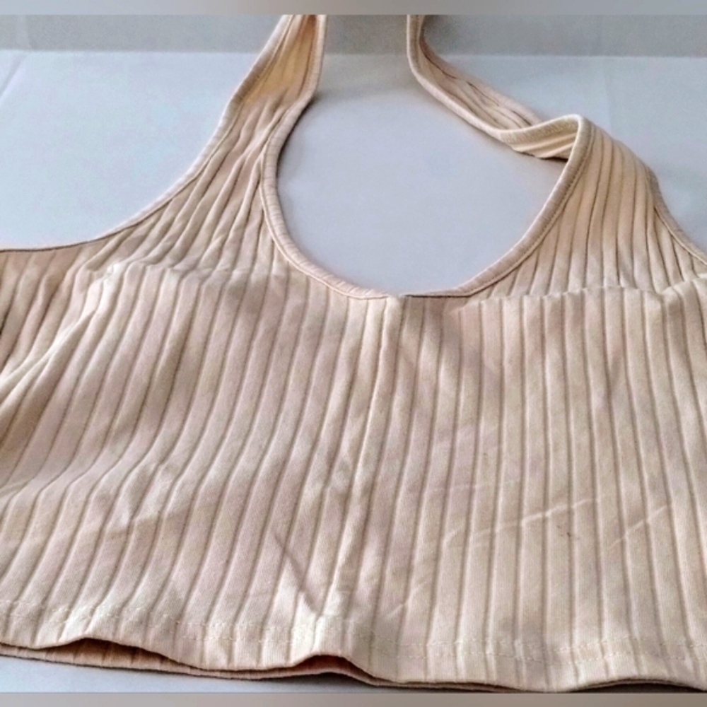 SHEIN Cream Ribbed Asymmetrical Tank Top